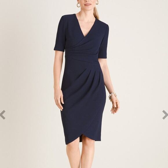 ADRIANNA PAPELL NWT Gathered Knit Wrap V-Neck Elbow Sleeve Wrap Dress Size 10 - Picture 1 of 8
